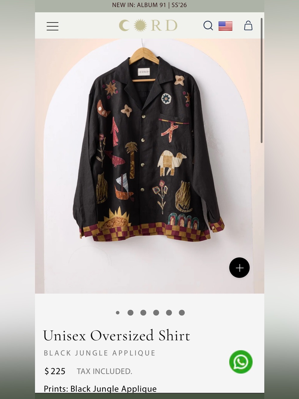 Cord Studios Oversized Black Jungle Appliqué Button-Up Shirt